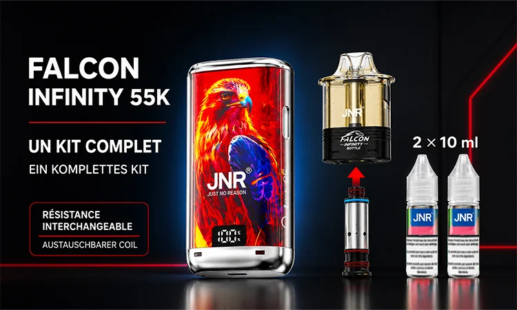 Kit JNR Falcon Infinity 55K rechargeable avec cartouche de 10 ml et résistance remplaçable