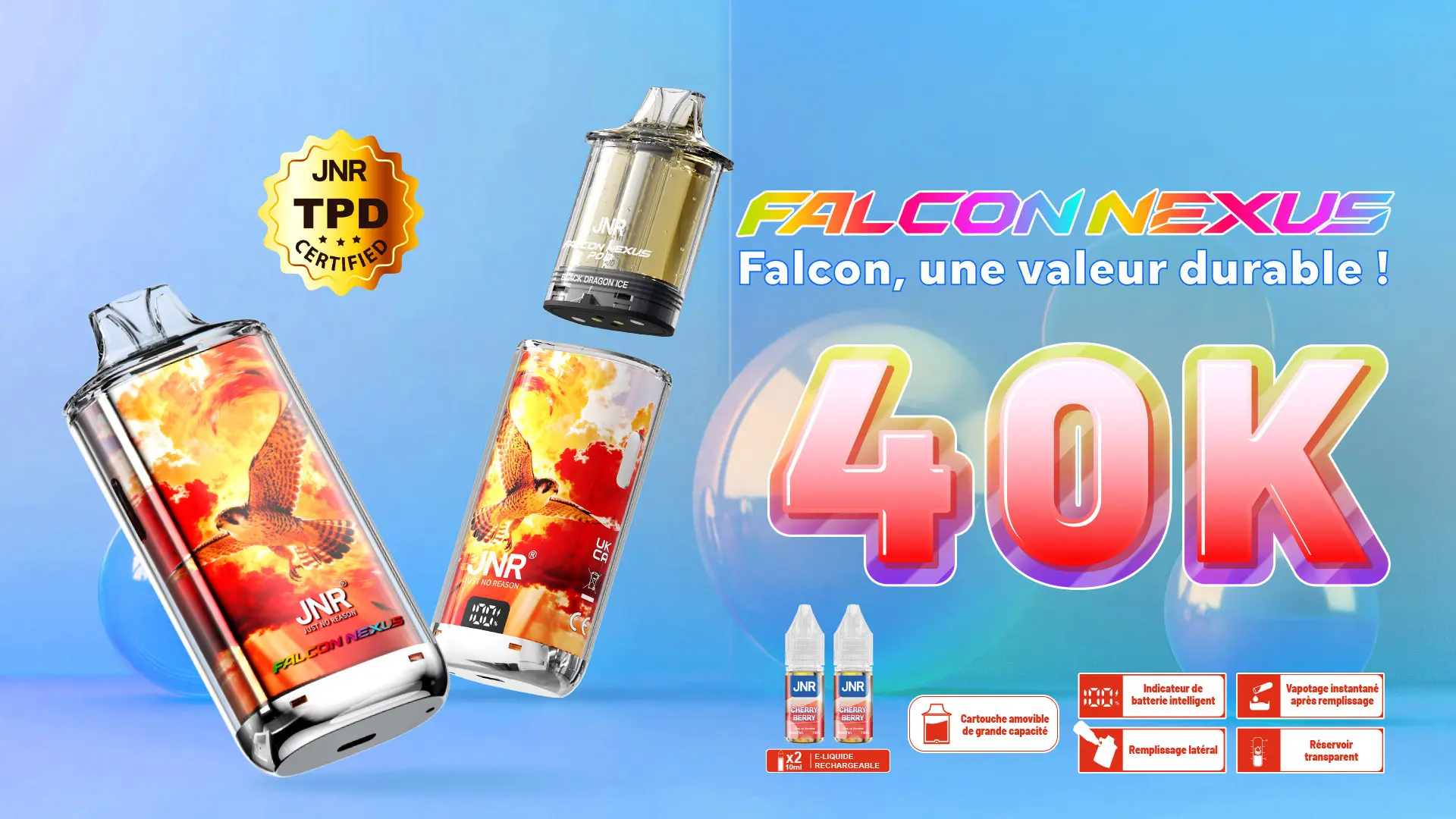 JNR Falcon Nexus 55K – Meilleure puff rechargeable Suisse
