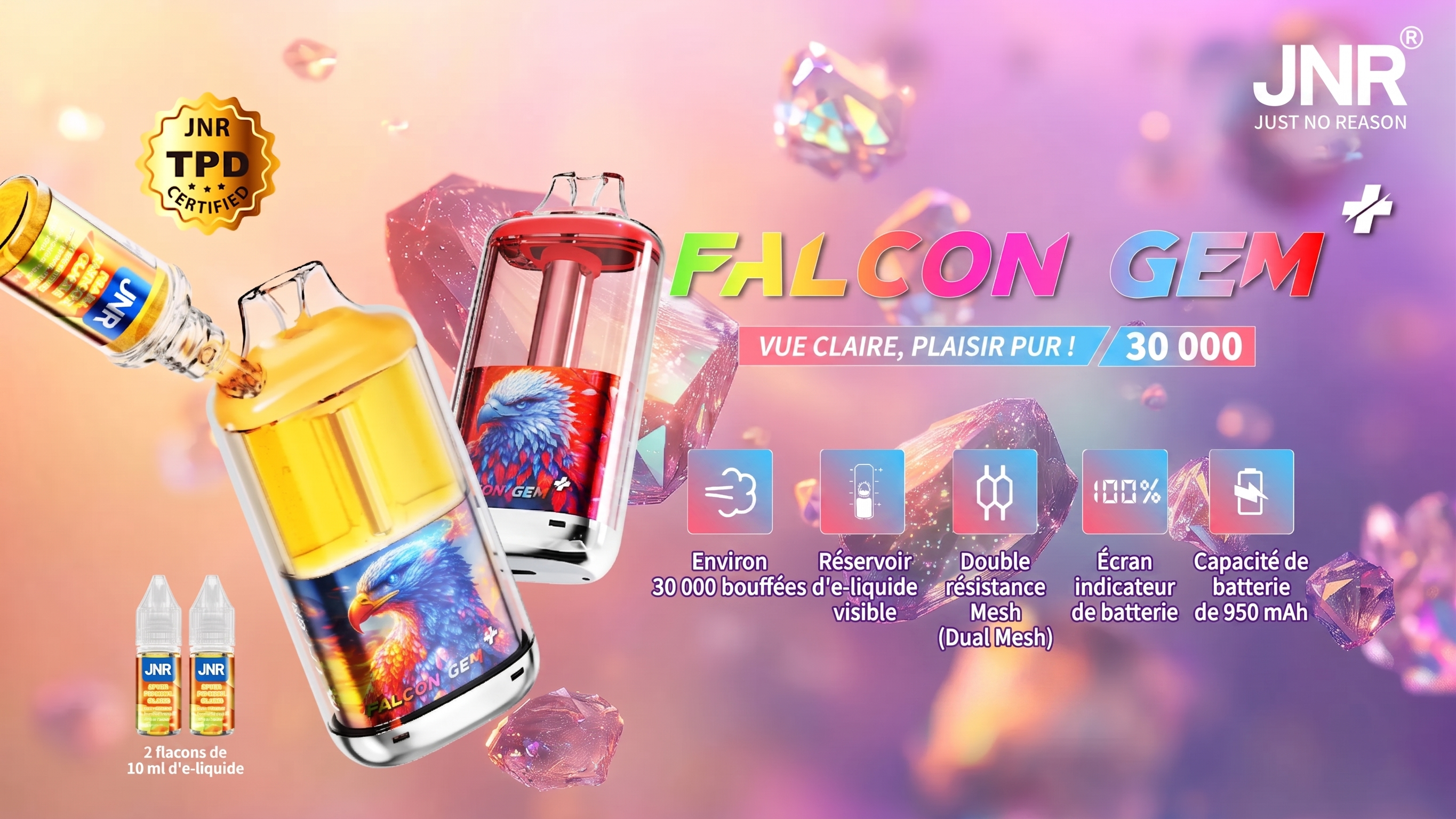 JNR Falcon GEM+ 30K – Puff Rechargeable Suisse | TecoVape